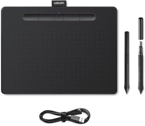 Wacom Intuos M Black with Bluetooth – Drawing Tablet with Pen, Stylus Battery-free & Pressure-sensitive, Compatible with Windows, Mac & Android, Perfect Tablet for Drawing, Graphics or Remote Working