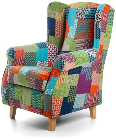 SUENOSZZZ-ESPECIALISTAS DEL DESCANSO Sueños ZZZ Irene - Sillón de lactancia tapizado en tejido patchwork multicolor para dormitorio, salón o habitación de bebé