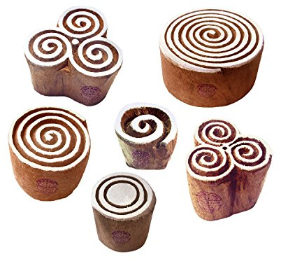 Artisan Print Stamps Trendy Spiral Round Pattern Wood Blocks (Set of 6) Htag1925