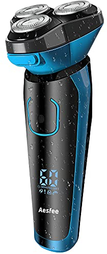 Aesfee Electric Razor for Men, IPX7 Waterproof Wet and Dry, Mens Electric Shavers Cordless 2 in 1 Rotary Shaver with Pop-up Trimmer and Travel Lock