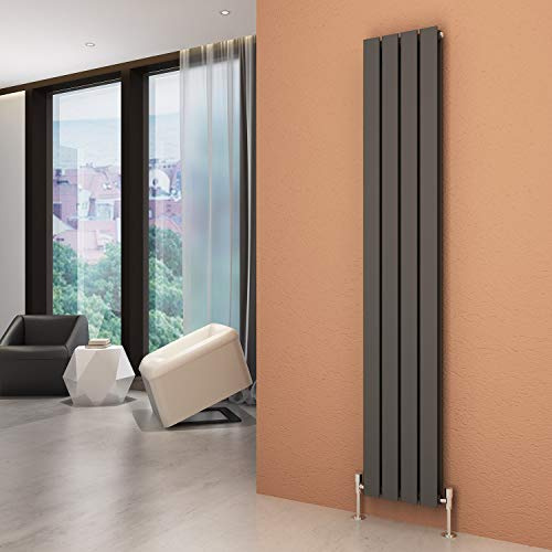 ELEGANT 1800 x 300mm Anthracite Grey Vertical Double Flat Panel Radiator | Designer Tall Upright Column with Rapid Heating for Bathroom, Bedroom, Living Room