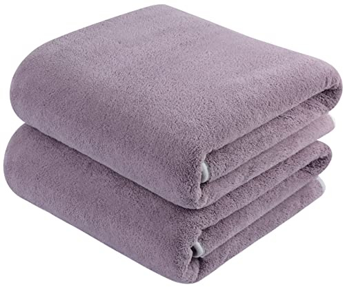 KinHwa Toalla de baño de Microfibra, Juego de 2 Toallas de baño Grandes, Suaves y absorbentes, Toalla de baño Grande para la Piscina, el Gimnasio, el Camping, el Yoga y los Viajes, Color Morado