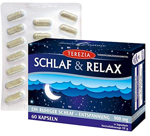 TEREZIA SCHLAF & RELAX Natürliches Schlafmittel | Geeignet für Zöliakie, Schwangere & Stillende | Mit Zitronenmelisse, Baldrian, Passionsblume, Lavendel | 60 Kapseln