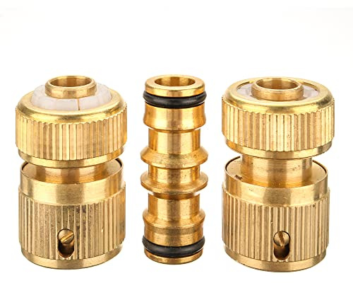 Homo Trends 3 Pack Hose Fitting Repair Set, 2x 1/2 Quick End Connector Brass Hose Connector and 1x Extenders Hose Double Male Hose Connector for Garden Hose Fittings