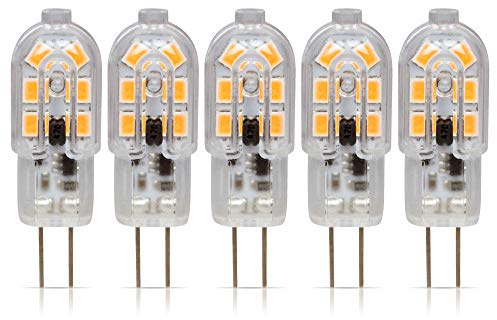 Simba Lighting LED G4 Bulb (5 Pack) 1.5W T4 20W Halogen Replacement 12V AC/DC JC Bi-Pin Base for Accent Lights, Under Cabinet Puck Light, Chandeliers, Track Lighting, Non-Dimmable, Soft White 3000K