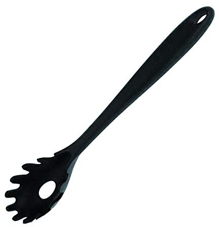 Cuillère à spaghetti, fourchette à pâtes en silicone de 27,9 cm, résistante à la chaleur jusqu'à 250 °C, design hygiénique en une pièce, passoire à spaghetti et cuillère idéale pour la cuisine (noir)
