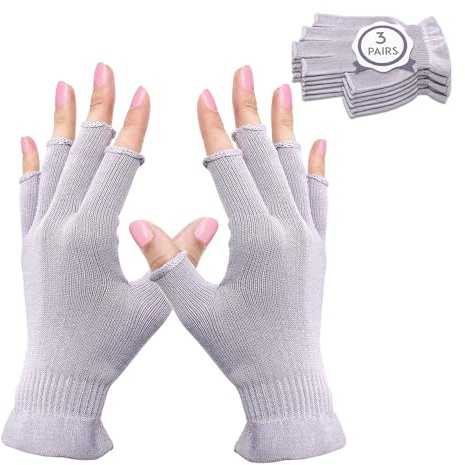 MIG4U 3 Pairs Fingerless Moisturizing Gloves, Half Finger Touchscreen Beauty Glove for Eczema, SPA, Dry Hands, Skin Treatment, Summer Sun UV Protection, Pale Purple S/M