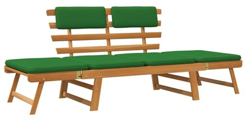 vidaXL Akazienholz Massiv Gartenbank mit Auflagen 2-in-1 Sonnenliege Gartenliege Liege Sitzbank Parkbank Holzbank Bank Gartenmöbel 190cm