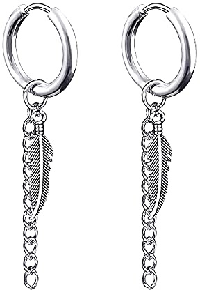 Zeayebsr Pendientes de Plata de Ley 925 Aro Bisagras Largos Aretes Pluma para Hombre y Mujer
