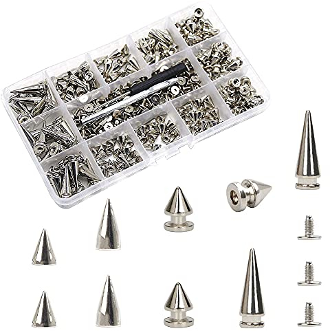 Zasvec Ziernieten 110 Stück Killernieten Spitznieten Nieten Spitz Punk Nieten Silber Kegel-Spikes Metall Punk Ziernieten Nieten zum Schrauben Spitznieten Nieten Spitz 4 Größen für DIY Dekoration
