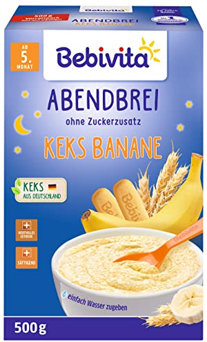 Bebivita Milchbreie ohne Zuckerzusatz Abendbrei Keks-Banane (4x500g)