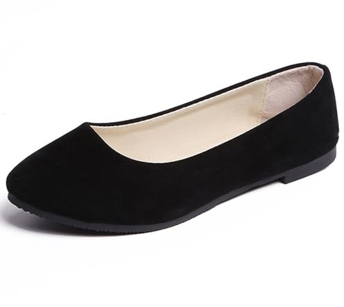 Hwalleum Women's Ballet Flats, Womens Simple Casual Flat Shoes Solid Color Pumps Ladies Girls Dolly Ballet Ballerina Work Smart Office Formal Comfort Pointed Toe Slip On Flats Shoes Black