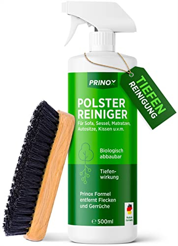 PRINOX Profi Polsterreiniger 500ml für Sofa, Auto, Sessel & Couch inkl. Bürste - Textilreiniger Konzentrat & Autositz Reiniger für alle Polstermöbel - Fleckenentferner Sofa aus Deutschland