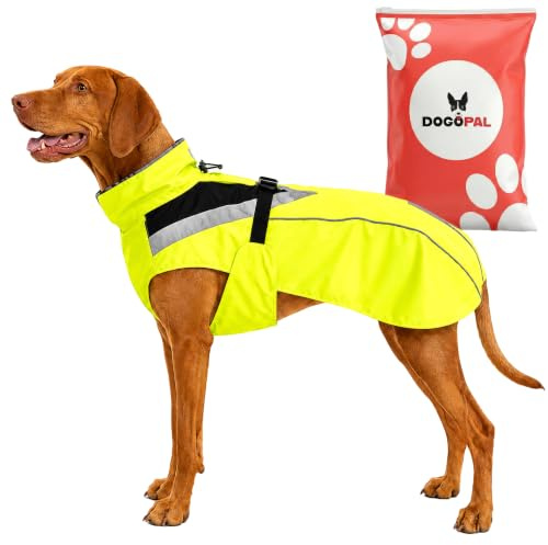 DOGOPAL Imperméable Chien - Manteaux Imperméables Légers & Confortables pour Chiens de Petite, Moyenne et Grande Taille - Manteau à Surface Réfléchissante avec Ouverture Harnais - (Jaune, XXL)