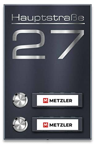 Metzler Aufputz Funkklingel für Zweifamilienhäuser in Anthrazit - V2A Edelstahl - Austauschbare Namensschilder - Pulverbeschichtet in RAL 7016 Feinstruktur matt - 2-Fach | Tara M2
