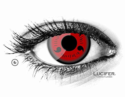 Lucifer® Farbige Kontaktlinsen Sasuke - 2 Stück (1 Paar), Ohne Sehstärke, rot sasuke anime Kontaktlinsen für Halloween, Cosplay, Karneval, Party