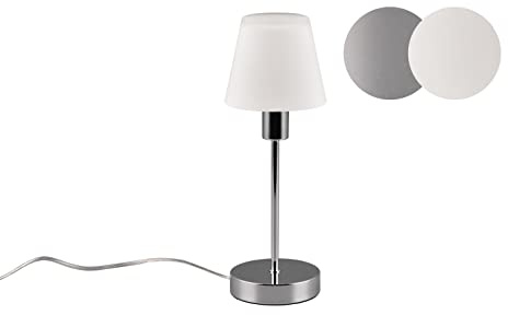 lightling Tischleuchte Ludwig mit Fuß in chrom Metall, Glasschirm weiß, Touch On/Off, 1 x E14 max. 40W, ø 12 cm, Höhe 32 cm