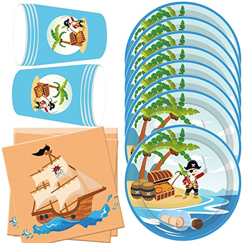 HGSHUO Piraten Kindergeburtstag Partygeschirr Pirat Party Geschirr Pappteller Becher Servietten Tischdeko Deko Geburtstag Piraten Geburtstagsparty