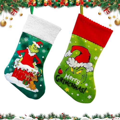 Weihnachtssocken Weihnachtsstrümpfe, Große Weihnachtsstrumpf Dekorationen Baumschmuck Weihnachten 32cm X 46cm, Christmas Socken Weihnachten Geschenktüte zum Befüllen und Aufhängen (Rot)