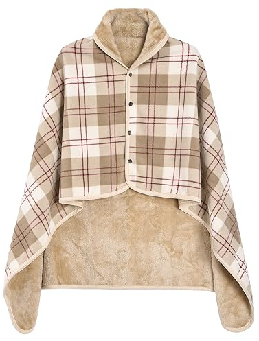 Vijamiy Vinter Dam Poncho, Fleece Cape Kvinnor Hus Varm Sjal Med Knappar Wrap Cape, Flanell Stickad Fleece Stanna Värmande På Vintern M、L, Khaki, M