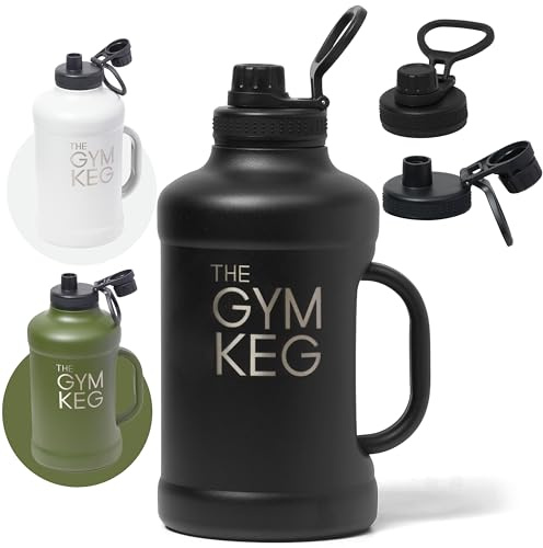 Gym Keg Insulated Metal Water Bottle - 2L Large Capacity - Keeps Cold for 24 Hours and Warm for 12 Hours - Stainless Steel - Wide Mouth Design - Odor Resistant - Ideal for Gym and Outdoor - Black
