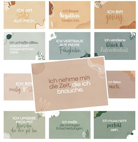 Logbuch-Verlag Affirmationskarten Set für Erwachsene, 24 Stück: Kleine Motivationskarten, positives Mindset, Sprüche Lebenskarten Geschenk Karten Achtsamkeit, 8,5 x 5,5 cm