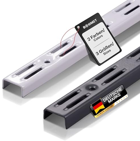 BOOMET Wandschienen 2-reihig · Länge: 100cm · Farbe: weiß · Menge: 4 · Regalsystem Wandschiene für Regalhalter · Wandregal Schienensystem für Regalträger