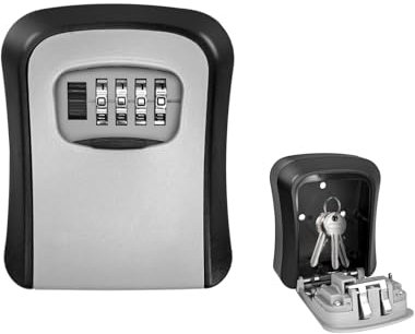 Jsdoin Wall Mounted 4-Position Combination Key Lock Box - Heavy Duty Waterproof Key Cabinet, Indoors and Outdoors – Police Approved (Black)