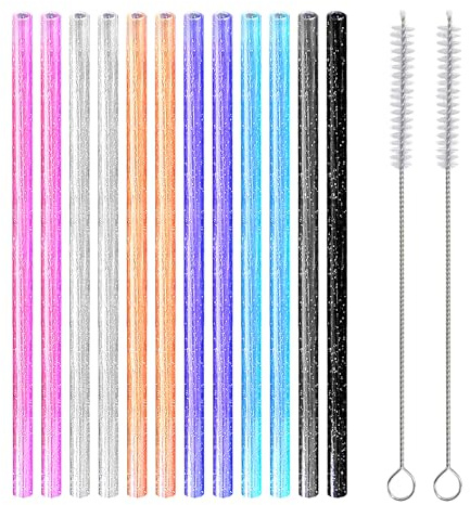 12 Stück Glitzernde Strohhalme, 2 Stück Strohhalmbürsten, Wiederverwendbare Strohhalme, Cocktail-Dekorationen, Milchtee-Saft-Trinkhalme Für Saft, Eis Und Mehr (Bunt)
