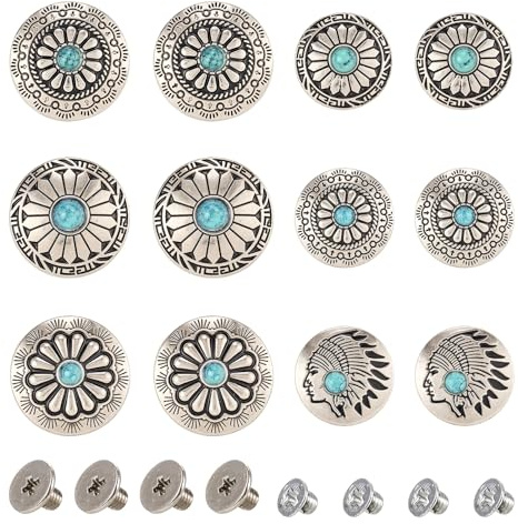 PandaHall 12 Sets Schraubnieten Ledernieten Flache Runde Nietknopf Dekoration Nieten für Geldbörse Handtasche Schuhe Leder Handwerk Kleidung Gürtel