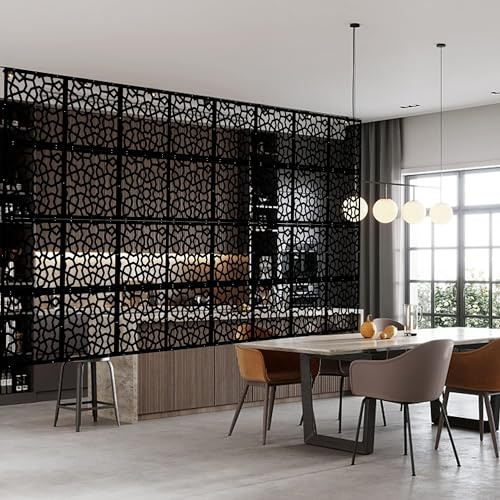MYEUSSN Raumteiler Paravent Schwarz DIY Paravents Raumtrenner Sichtschutz Umweltfreundlichem PVC Trennwand Haus Dekoration für Wohnzimmer Schlafzimmer Küche Esszimmer (Schwarz-Herzförmiger Klee)