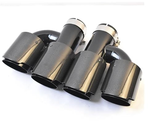 Endrohr 2PCS Universal Auto Doppel Schalldämpfer Spitze H Stil Dual Glänzend Carbon Faser Edelstahl Schwarz Auspuffrohr Auspuffblende(Size:60-101MM)