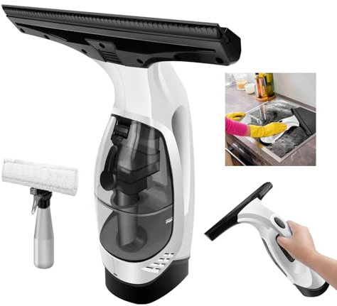 HSHa Window Vacuum Cleaner, 3 in 1 Handheld, Rechargeable Vacuum Cleaner with 2.0KPA Strong Suction, 28cm Squeegee and Spray Bottle, Vacuum Cleaner, Window Cleaning Kit Up to 30 Mins