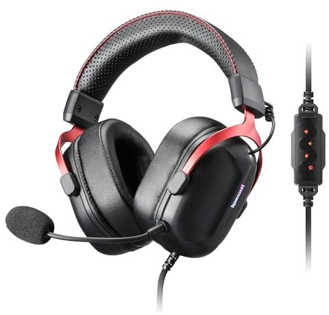 Redragon H312 Wired Gaming Headset, 7.1 Surround Sound, 50 mm Drivers, PU Leather Foam Ear Pads, Detachable Noise-canceling Microphone, Over-Ear Headphones Works for Mobile, PC/PS3/PS4/PS5