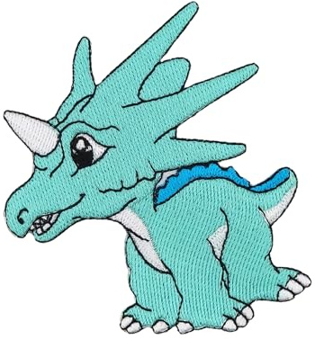 Dino Baby Türkis Aufnäher zum aufbügeln oder aufnähen Bügelbild Kinder Bügelpatch Aufbügler für Kleidung gestickter Bügelflicken Dinosaurier Applikation Patch Größe 7,7 x 8,5 cm