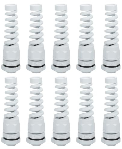 QUARKZMAN 10pcs Tuerca de Cable Impermeable PG7 Prensaestopas Espiral de Nylon Tensión Pigtail Unión con Junta para Cables de 3-6.5mm Fijación de Cables y Electrodomésticos Blanco