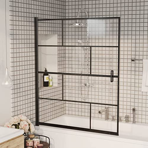 IKAYAA Mamparas de Bañera 116 x 140 cm Biombo de Baño Mampara Bañera Abatible de Vidrio Templado Negro
