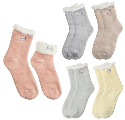 Amexo 5 Paia Calzini Termici Donna Calze Invernali in Cotone Morbidi Calze Calde Multicolore Calzini Spessi da Pavimento Comodi per Donna 36-42