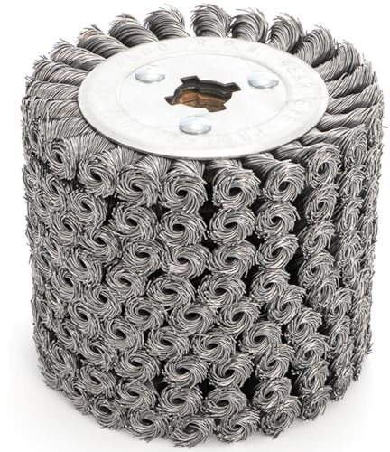 Yopay Twisted Steel Wire Wheel, 4.7x 4Knotted Wire Brush Drum Wood and Metal Surface Polishing Conditioning Tool, Texturing Rust Wood Grain Restoration-3/4(Wire 0.5mm)