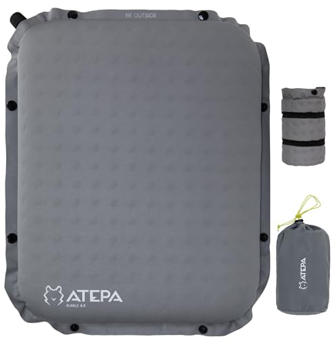 ATEPA Coussin De Siège Gonflable Auto-Gonflant en Mousse avec Bouton D’Attache, Coussin D’Assise Gonflable pour Voyage, Avion, Stade, Camping, Randonnée, Bateau, Concert – Gris