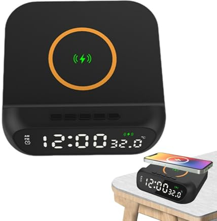 Väckarklocka med trådlös laddning | 3-i-1 LED-väckarklocka med temperaturdisplay | multifunktionell digital väckarklocka, snabb mobilladdare och stämningsljus för sovrum och kontor