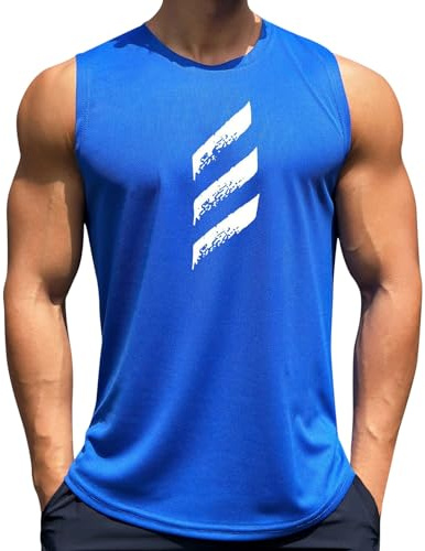 Débardeur de sport en résille pour homme - Débardeur de sport - T-shirt d'entraînement et de course à pied - Sans manches - Col rond - Respirant - Pour l'été - Basiques pour homme, bleu, M
