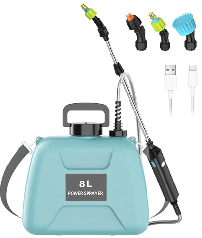 Pulverizador eléctrico de 2400 mAh, pulverizador de jardín, pistola telescópica recargable, para la limpieza con pulverización de plantas de jardín (8 L, azul)