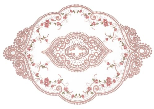 QUARKZMAN Napperon Rétro en Dentelle 12x17 Pouces Ovale Brodé Napperons De Table Dentelle Française Dessous De Tasse pour Mariage Maison, Rose Poussiéreux