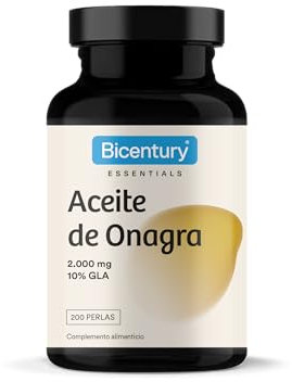 Bicentury Aceite de Onagra, Complemento alimenticio con 2000 mg de aceite de onagra, Sin Gluten, 200 Perlas