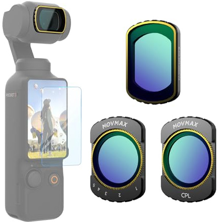 MOVMAX Magnetic Effect & ND & CPL Filter Set for DJI Osmo Pocket 3 Creator Combo Accessories, Variable Neutral Density ND2-32 CPL Polarizing Black Mist Diffusion 1/4 Effect Filter, 1 Screen Protector