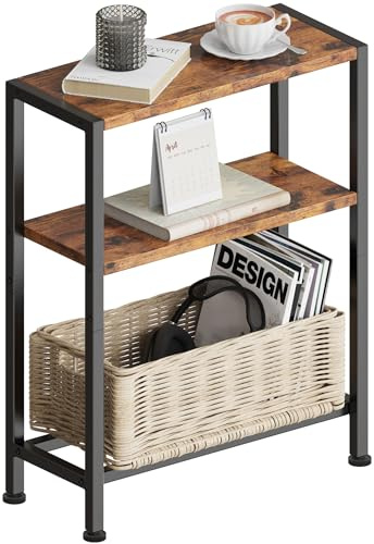 Vantimo Meuble d'appoint étroit, Petite Table Bois Chevet à 3 étagères étroite avec Espace de Rangement pour canapé espaces réduits Salon Chambre Cuisine Balcon
