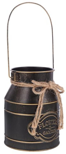 Alipis Vase Rétro en Métal Noir Poignée Seau à Fleurs Rustique pour Décoration Maison et Balcon Centre de Table Vintage Artistique