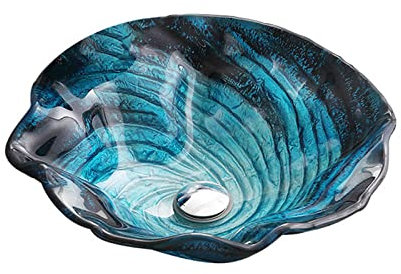 asdchZen Vasque À Poser en Verre, Vasque pour Meuble-Lavabo, Toilettes Et Salles De Bains, avec Robinet, sans Robinet, A