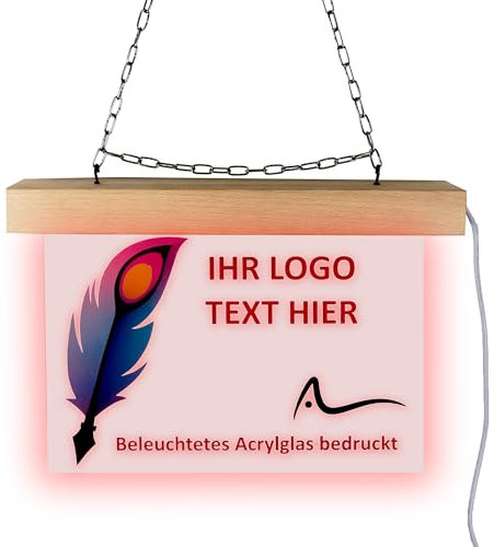 INDIGOS UG - LED Lampen personalisiert mit Logo oder Wunschmotiv bedruckt - Schilder selbst gestalten Leuchtschild 28x20 cm zum Hängen an Wand oder Scheibe - Werbung Büro Praxis Laden Gastronomie